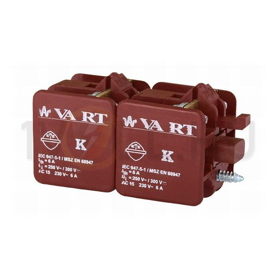 Érintkezőblokk vezérlőkészülékhez előlapra 2-z 2-ny 6A/AC15/230V csavaros VA Elektronika - K22