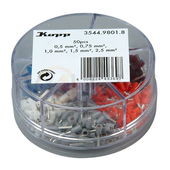 Érvéghüvely készlet szigetelt 0,5-0,75-1-1,5-2,5mm2 - 250db Kopp - 354498018