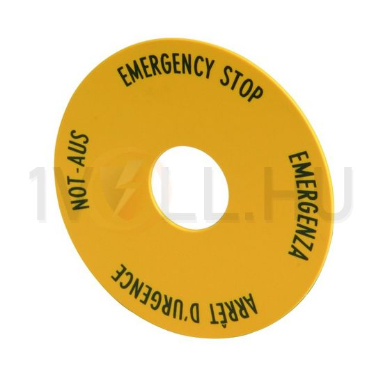 Felirati tábla vészgombhoz sárga kerek-forma 90mm-sz 90mm-ma 90mm-külsőátmérő M22-XAK1 EATON - 216465