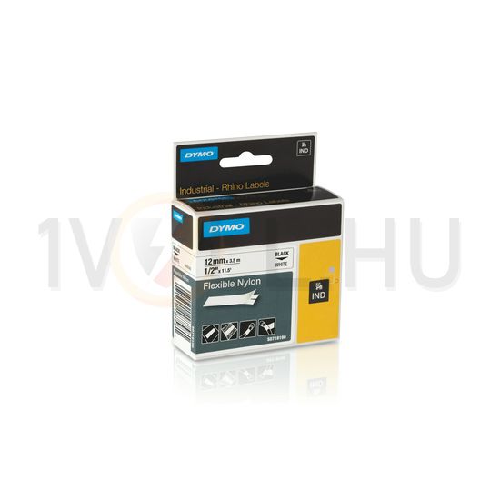 Feliratozó szalag hajlékony nylon fehér/ fekete-betű 12mm x 3.5m hőálló RHINO 18758 18488 DYMO - S0718100