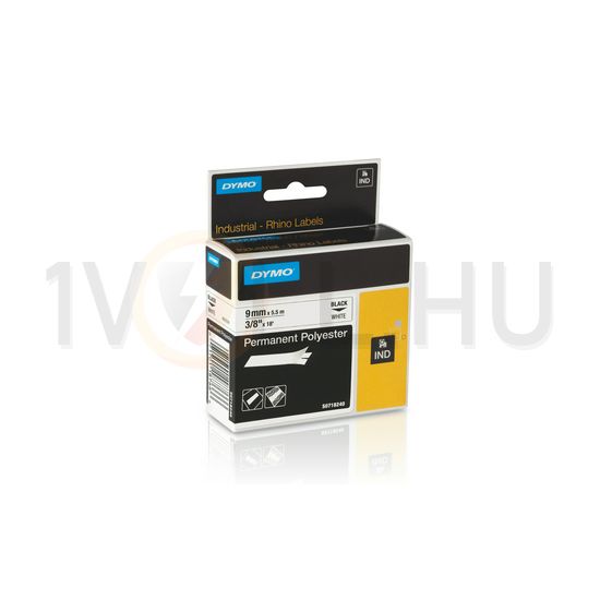 Feliratozó szalag tartós poliészter fehér/ fekete-betű 9mm x 5.5m hőálló RHINO 18766 18482 DYMO - S0718240