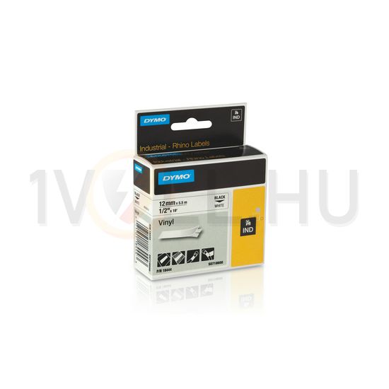Feliratozó szalag vynil (PVC) fehér/ fekete-betű 12mm x 5.5m hőálló UV-álló RHINO 18444 DYMO - S0718600