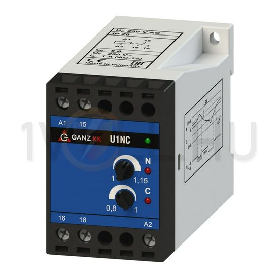 Feszültségvédelmi relé 1F+N aszimmetria/növekedés/csökkenés 1A/230V 184-265V 1v U1NC Ganz KK - 740-8071-060