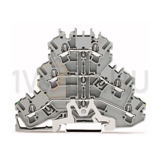 Földelő/átmenő sorkapocs 3-szintes 0,75-2,5mm2 TS35 szürke/zöld/sárga EX e rugószorításos WAGO - 2002-3227