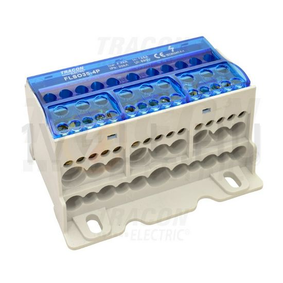 Fővezetéki leágazókapocs 125A/400VAC/DC 3x35+2x25+5x10mm2+1x35+6x25+4x16mm2 4P 35mm2 TRACON - FLSO35-4P