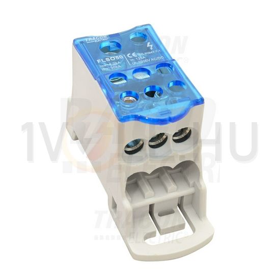Fővezetéki leágazókapocs 125A/400VAC/DC 1x50+6x25mm2 nyitható fedéllel 1P 50mm2 TRACON - FLSO50