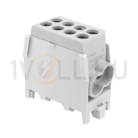 Fővezetéki leágazókapocs 130/100A Cu/Al csavaros szürke 2x25+2x25mm2 1P 25mm2 HLAK 25-1/2/25 M2 Pollmann - 2080188