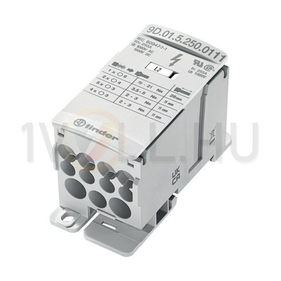 Fővezetéki leágazókapocs 1be/10ki 120mm2 IP20 1P 250A csavaros kalapsínre 9D.01.5.250.0111 FINDER - 9D0152500111