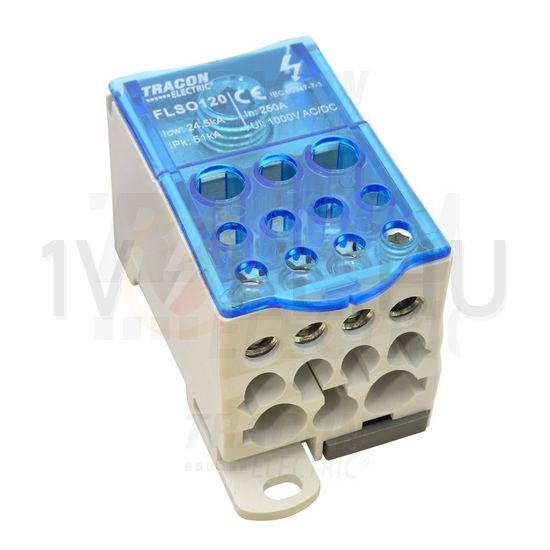 Fővezetéki leágazókapocs 250A/400VAC/DC 1x120+2x35+5x25+4x16mm2 edéllel 1P 120mm2 TRACON - FLSO120