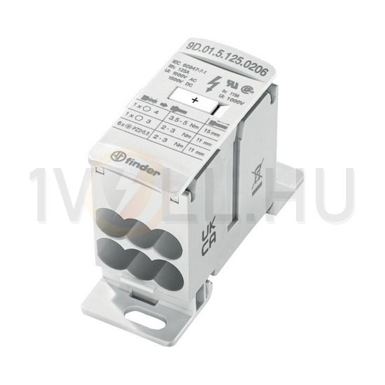 Fővezetéki leágazókapocs 2be/6ki 35mm2 IP20 1P 125A csavaros 9D.01.5.125.0206 FINDER - 9D0151250206