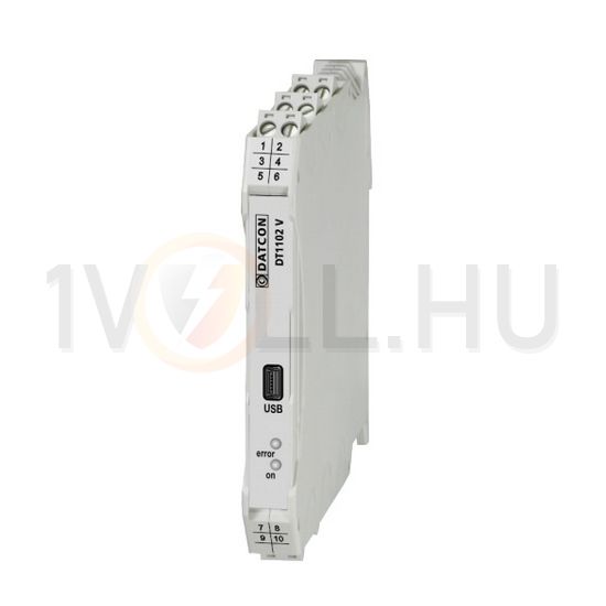 Galvanikus leválasztó kofigurálható -125-125V/-2,5-2,5V/-25-25mA-be 0-22ma/0-10,5V-ki  24VUC DATC - DT1102 V