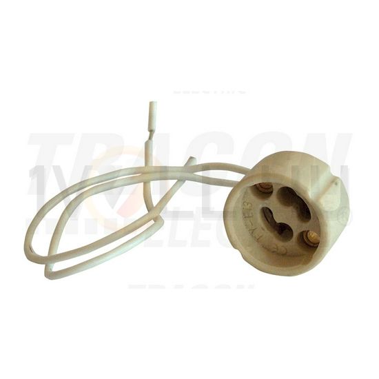 Halogén foglalat 10cm vezetékkel 230VAC G5.3 GU10 beépíthető kerámia/fém szürke csavaros TRACON - TGU-10