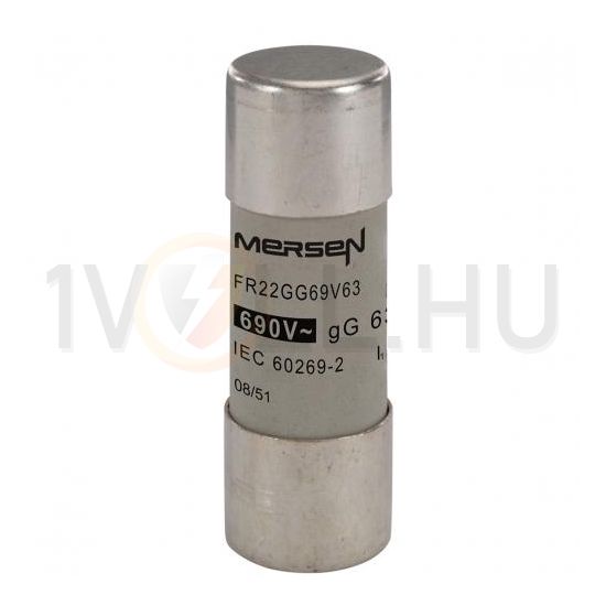 Hengeres biztosítóbetét gG 22x58mm 63A AC690V FR22GG69V63 MERSEN - Y215646J (782063)