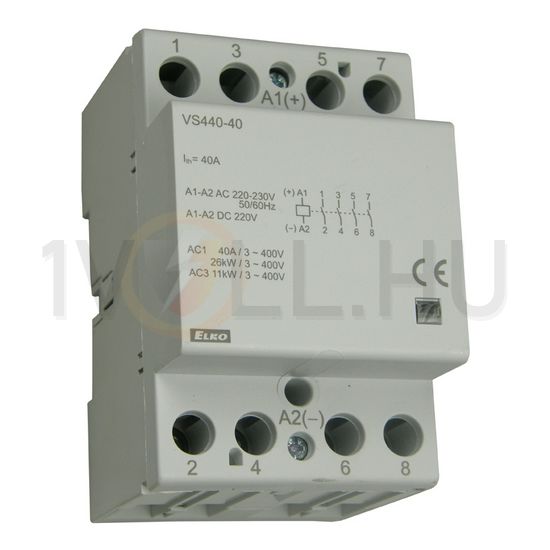 Installációs kontaktor sorolható 40A/ 400V AC 2z 2ny 230V AC/DC-műk 3M VS440-22/230V Elko EP - 209970700019