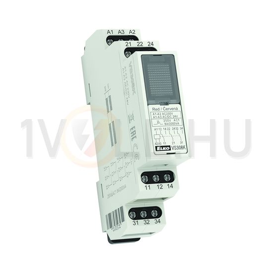 Installációs relé sorolható fehér-LED 8A/ 250V AC 1v 230-250V AC-műk. 1M VS308K/fehér Elko EP - 2267