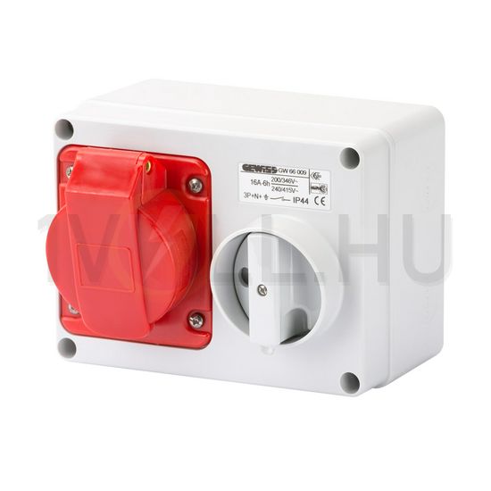 Ipari dugalj ráépíthető 3P+N+E mechanikai reteszelés 16A IP44 380-415V(50+60Hz) piros IB GEWISS - GW66009