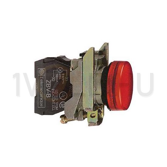 Jelzőlámpa komplett fém d22 1x LED piros 24V AC/DC kerek lapos Harmony XB4 Schneider - XB4BVB4