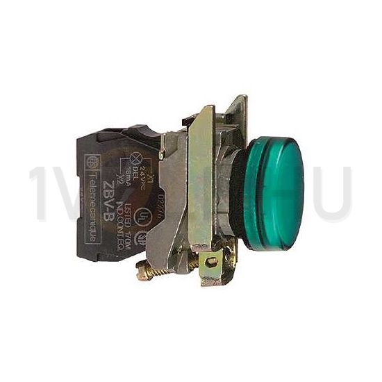 Jelzőlámpa komplett fém d22 1x LED zöld 24V AC/DC kerek lapos fényforrással Harmony XB4 Schneider - XB4BVB3