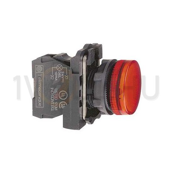 Jelzőlámpa komplett műa. d22 1x BA9s piros 0-250V AC/DC kerek lapos Harmony XB5 Schneider - XB5AV64