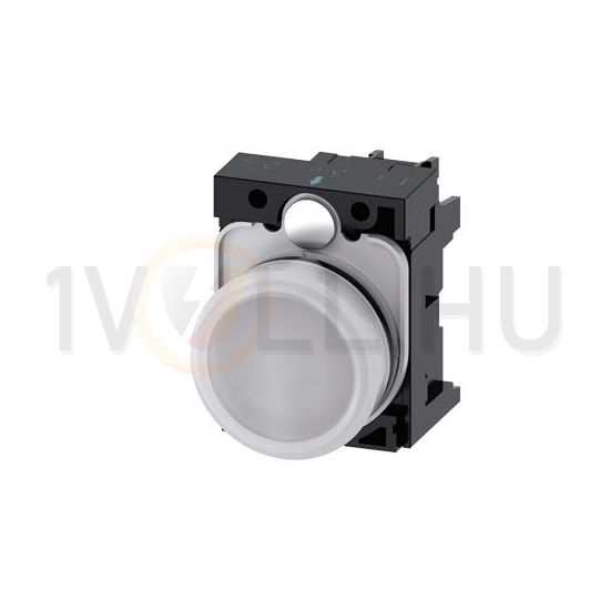 Jelzőlámpa komplett műa. d22 1x LED fehér 230V AC kerek lapos csavaros SIRIUS ACT SIEMENS - 3SU1106-6AA60-1AA0