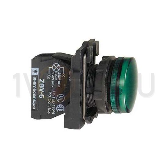 Jelzőlámpa komplett műa. d22 1x LED zöld 24V AC/DC kerek lapos Harmony XB5 Schneider - XB5AVB3