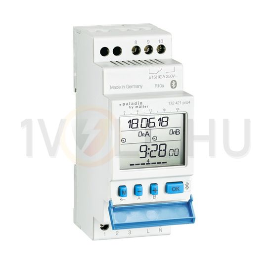 Kapcsolóóra digitális LCD bluetuth napi heti 2 váltó 16A 2M 172 421 pro4 Paladin Hugo Müller - 172421