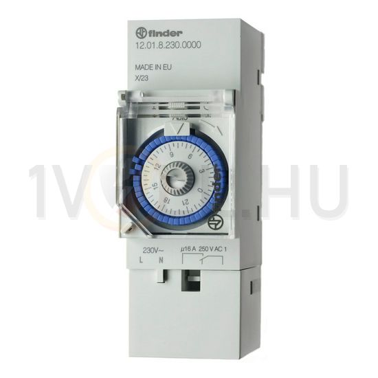Kapcsolóóra sorolható analóg kvarc 1csatorna napi 2M 16A kalapsínre 12.01.8.230.0000 FINDER - 120182300000