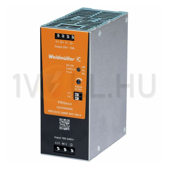 Kapcsolóüzemű DC tápegység sorolható 3M 85-264VAC-be 10A/24VDC PRO ECO 240W 24V 10A II Weidmüller - 3025580000