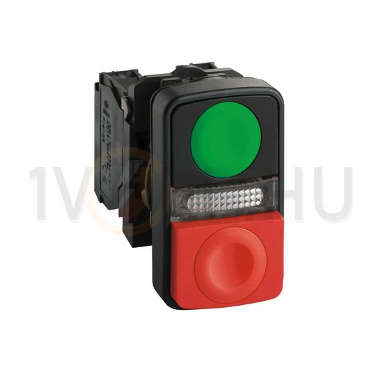 Kettős nyomógomb komplett műa. d22 I/jelzőlámpa/O világító piros/zöld magas Harmony XB5 Schneider - XB5AW73731M5