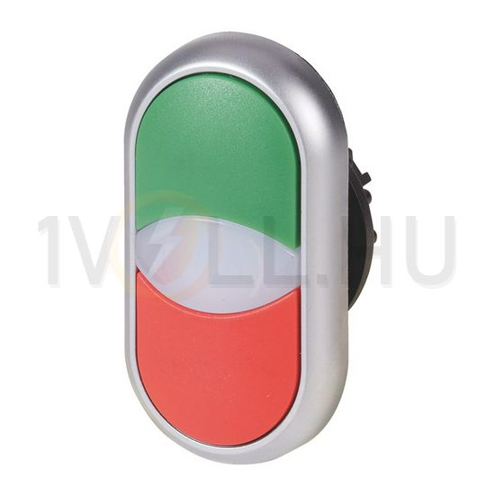 Kettős nyomógombfej műanyag d22 jelzőlámpával világító lapos kerek visszaugró M22-DDL-GR EATON - 216698