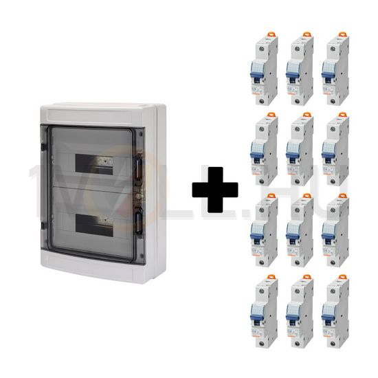 1db GW40104BS DC1000V kiselo. FK átl.ajtó 2x12M PEN sínnel IP65+12db GW92007 1P 16A C 6kA kism. - AP01833