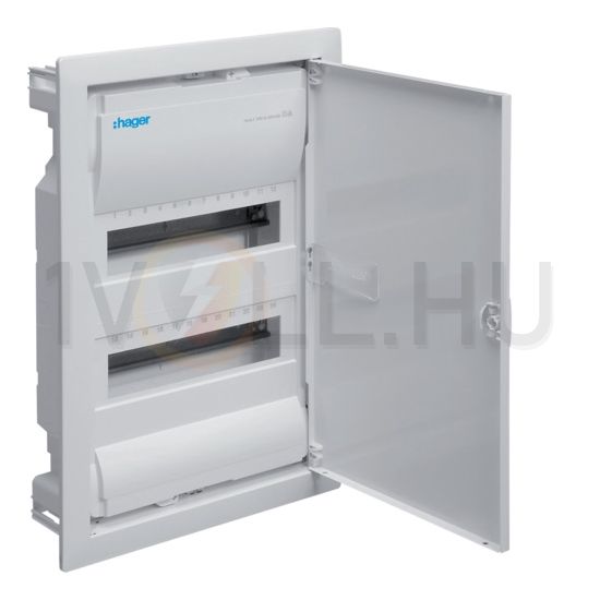 Kiselosztó PE/N-sínnel 63A műanyag 2x 12M süllyesztett fehér IP30 teli ajtó Volta Hager - VU24NE