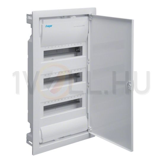 Kiselosztó PE/N-sínnel 63A műanyag 3x 12M süllyesztett fehér IP30 teli ajtó Volta Hager - VU36NE