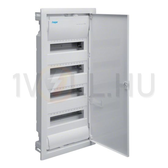 Kiselosztó PE/N-sínnel 63A műanyag 4x 12M süllyesztett fehér IP30 teli ajtó Volta Hager - VU48NE