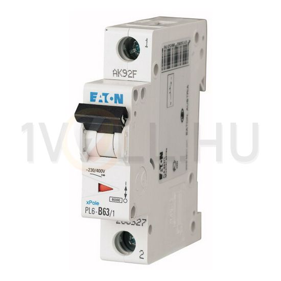 Kismegszakító 1P 63A C-jelleg 230V AC 6kA/60898 1M PL6-C63/1 EATON - 286539