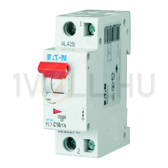 Kismegszakító 1P+N 10A C-jelleg 230V AC 10kA/60898 PL7-C10/1N EATON - 262747