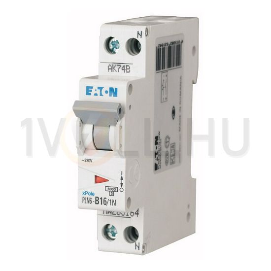 Kismegszakító 1P+N 16A B-jelleg 230V AC 6kA/60898 PLN6-B16/1N-DE EATON - 263272