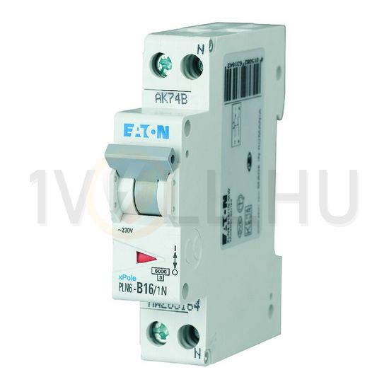 Kismegszakító 1P+N 16A C-jelleg 230V AC 6kA/60898 PLN6-C16/1N-DE EATON - 263282