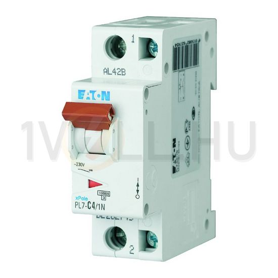 Kismegszakító 1P+N 4A C-jelleg 230V AC 10kA/60898 PL7-C4/1N EATON - 262745