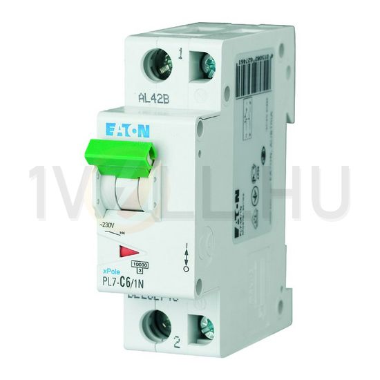 Kismegszakító 1P+N 6A C-jelleg 230V AC 10kA/60898 PL7-C6/1N EATON - 262746