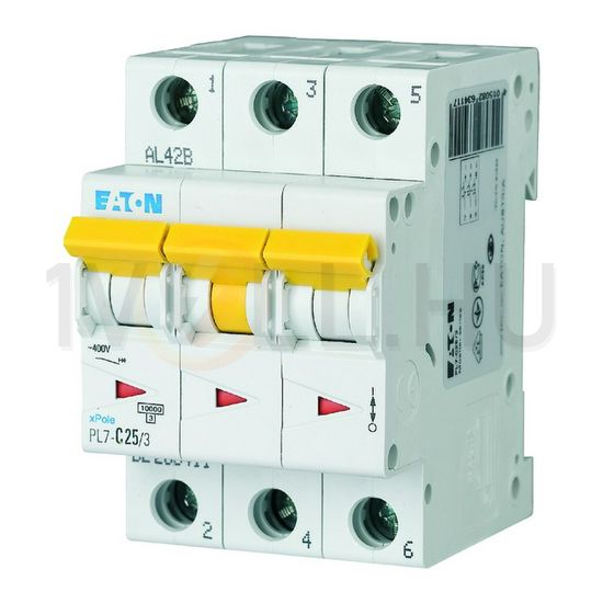 Kismegszakító 3P 25A C-jelleg 400V AC 10kA/60898 PL7-C25/3 EATON - 263411