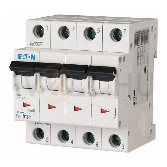 Kismegszakító 4P 16A C-jelleg 230V AC 6kA/60898 4M PL6-C16/4 EATON - 166519