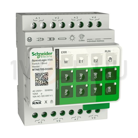 KNX redőny és kapcsolóaktor master (8RO) kalapsínre 4x 16A AC 4M-DIN SpaceLogic Schneider - MTN6705-0008S