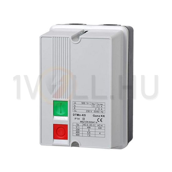 Komplett motorindító tokozott direkt 7,3-11A-hő 3kW/400VAC-3 220-230V50Hz IP54 DTMn-K5 Ganz KK - 241-0102-350