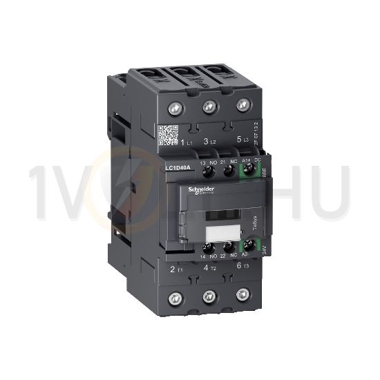 Kontaktor (mágnesk) EverLink 18.5kW/400VAC-3 3-Z 17-30VDC 1-z 1-ny csavaros TeSys LC1-D Schneider - LC1D40ABBE