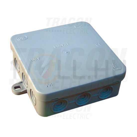 Kötődoboz falonkívüli 100mmx 100mm 40mm szürke műanyag IP54 12 kábel/cső PD TRACON - PD100X100