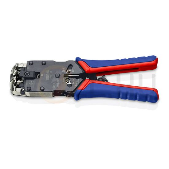 Krimp fogó 4-6-8pól RJ10/11/12/45dugókhoz +vágás +csupaszolás reteszelésel Western KNIPEX - 975112SB