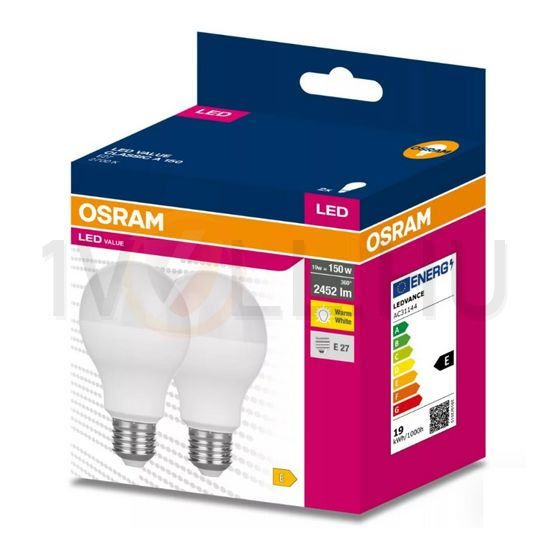 LED lámpa A68 (2db) körte A 19W- 150W E27 2452lm 827 220-240V AC 10000h 300° LVCLA150 LEDVANCE - 4058075634299