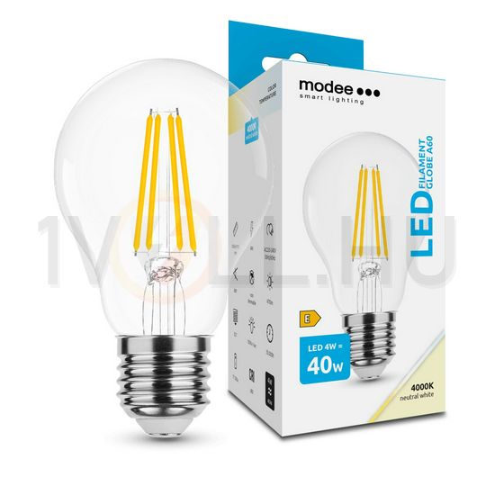 LED lámpa A60 körte A filament 4W- 40W E27 470lm 840 220-240V AC 35000h 360° 4000K Modee - ML-A60F4000K4WE27