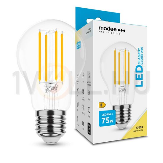 LED lámpa A60 körte A filament 8W- 75W E27 1055lm 827 220-240V AC 35000h 360° 2700K Modee - ML-A60F2700K8WE27